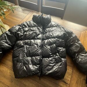 Black shiny puffer jacket